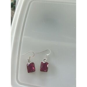 Vintage STERLING SILVER SPARKLING  PINK Dangle EARRINGS #732